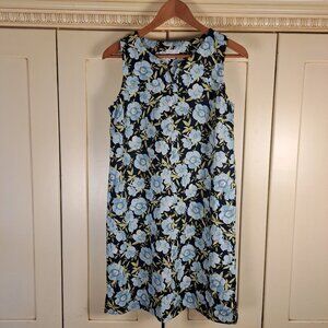 J.Jilll Love Linen Blue Floral Sleeveless Shift Dress Sz XS